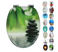Sedile Wc Copri Water Universale Frizionato Bianco in MDF con Chiusura Rallentata - CONFEZIONE: 1 pz., Fantasia: Black Stone