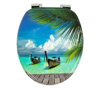 Sedile Wc Copri Water Universale Frizionato Bianco in MDF con Chiusura Rallentata - CONFEZIONE: 1 pz., Fantasia: Hawaii