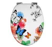 Sedile Wc Copri Water Universale Frizionato Bianco in MDF con Chiusura Rallentata - CONFEZIONE: 1 pz., Fantasia: Butterfly