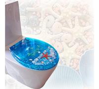Sedile WC dal Design Innovativo, Cerniere in Acciaio Inox, sedili con riempimento Fisico, Coperchio in Resina con Stella Marina Blu Oceano, Effetti 3D Decorativi, Coperchio con Chiusura silenzios