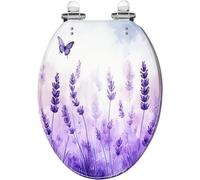 Sedile WC decorativo allungato in resina viola lavanda fiore farfalla rustico primavera Decor Soft Close cerniere a sgancio rapido facile da pulire e installare