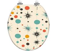 Sedile WC decorativo geometrico in resina, con cerniere a sgancio rapido | Stile atomico moderno di metà secolo, di colore giallo, facile da installare, fornito con copertura, decorativo per il bagno.