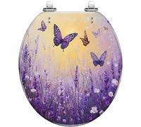 Sedile WC decorativo viola lavanda resina farfalla volo primavera silenzioso chiusura rapida cerniere copertura facile da pulire installare