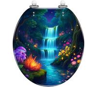 Sedile WC generico con cerniere a sgancio rapido per il bagno | Foresta Magica Cascata Funghi Luminosi Flora Decorazione Fantastica, Coprimaterasso Abbinato, Uso Bagno