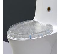 Sedile WC Glitterato con Chiusura Ammortizzata, Sedile WC in Resina Trasparente con Cerniera Regolabile, Glitter Argento Scintillanti e scintillii Scintillanti, 36,5 * 44 cm, Lamina d'Argento