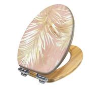 Sedile WC in legno allungato più comodo con cerniere a sgancio rapido e chiusura silenziosa, facile da installare, autunnale, astratto, fogliame, oro rosa, fard, chic, alla moda, decorazione per il