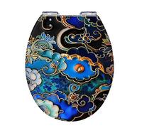 Sedile WC in Resina Blue Cloud, Copriwater Universale a Forma di U/V/O con Chiusura Ammortizzata e Cerniere Silenziose, Design Durevole e Facile da Pulire