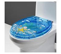 Sedile WC in Resina con Coperchio - Serie Oceano Effetto 3D Coperchio Resistente con Delfino Stella Marina e Vere Conchiglie per WC Tipo U/V/O