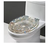 Sedile WC in Resina con Coperchio - Serie Oceano Effetto 3D Coperchio Resistente con Delfino Stella Marina e Vere Conchiglie per WC Tipo U/V/O