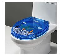 Sedile WC in Resina con Coperchio - Serie Oceano Effetto 3D Coperchio Resistente con Delfino Stella Marina e Vere Conchiglie per WC Tipo U/V/O