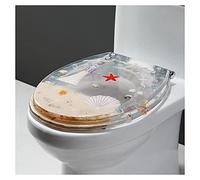 Sedile WC in Resina con Coperchio - Serie Oceano Effetto 3D Coperchio Resistente con Delfino Stella Marina e Vere Conchiglie per WC Tipo U/V/O