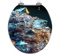 Sedile WC in resina con gemma di cristallo mistica e cerniere a chiusura | Emette una luce eterea e soffusa, cerniere a sgancio rapido, design decorativo, facile da installare, viene fornito con