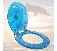 Sedile WC in resina con stella marina blu oceano, silenzioso, lento, chiusura ammortizzata, resistente, con pesci tropicali, effetti 3D, cerniere decorative a sgancio rapido