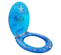 Sedile WC in resina con stella marina blu oceano, silenzioso, lento, chiusura ammortizzata, resistente, con pesci tropicali, effetti 3D, cerniere decorative a sgancio rapido