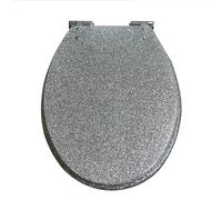 Sedile WC in Resina, Copriwater Universali Ovale, Tavoletta WC Glitter Argento con Chiusura Ammortizzata, Cerniere in Acciaio Inox, Montaggio Rapido, Sgancio Rapido, Facile da Pulire, 42x36cm