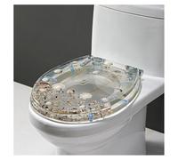 Sedile WC in Resina Serie Oceano con Coperchio - Coperchio WC Resistente con Effetto 3D Raffigurante Delfini Stelle Marine Conchiglie e Sabbia Vere per WC Tipo U/V/O