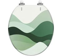 Sedile WC in resina verde con coperchio per bagno | Facile da pulire, installazione rapida, compatibile con WC standard, cerniera scorrevole, superficie antiscivolo