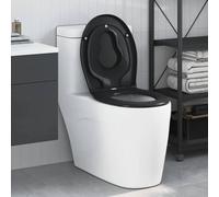 Sedile WC nero Duroplast 47 x 37 x 4 cm con doppio coperchio, magnetico rimovibile, universale, antiscivolo, chiusura silenziosa, adatto ai bambini, montaggio stabile per bagno