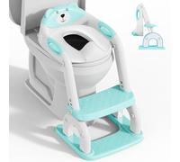 Sedile WC per bambini con scale, accessorio per WC aggiornato, per bambini e bambine, 2 in 1, con scale, regolabile in altezza, comodi sedili per WC sicuri, poggiapiedi per bambini (Blu)