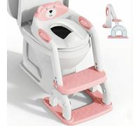 Sedile WC per bambini con scale, accessorio per WC aggiornato, per bambini e bambine, 2 in 1, con scale, regolabile in altezza, comodi sedili per WC sicuri, poggiapiedi per bambini (Rosa)