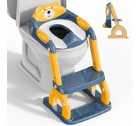 Sedile WC per bambini con scale, accessorio per WC aggiornato, per bambini e bambine, 2 in 1, con scale, regolabile in altezza, comodi sedili per WC sicuri, poggiapiedi per bambini (Blu Giallo)