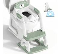Sedile WC per bambini con scale, accessorio per WC aggiornato, per bambini e bambine, 2 in 1, con scale, regolabile in altezza, comodi sedili per WC sicuri, poggiapiedi per bambini (Pistacchio)