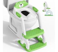 Sedile WC per bambini con scale, accessorio per WC aggiornato, per bambini e bambine, 2 in 1, con scale, regolabile in altezza, comodi sedili per WC sicuri, poggiapiedi per bambini (Verde)