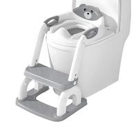 Sedile WC per bambini con scale, pieghevole, in polipropilene, antiscivolo, con manico, adatto per bambini dai 2 anni, per ragazzi e ragazze (grigio)