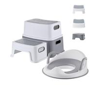 Sedile WC per bambini Relaxdays con sgabello, grigio-bianco