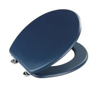 Wenko Copritoilette Prima Blu Scuro Opaco, Copritoilette Retrò, Copri Water con Ammortizzatore da Parete Ed Elementi di Fissaggio in Acciaio Inox, Adatto a Sciacquone, Copri Water in Mdf, 37 X 41 Cm