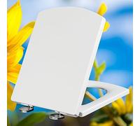Sedile WC Quadrato Bianco con Chiusura Ammortizzata, Facile da Montare, Cerniere Regolabili per Bagno, 37 * 47 cm