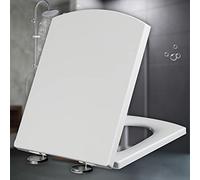 Sedile WC quadrato con chiusura ammortizzata, a sgancio rapido, facile da installare e pulire, bianco, 39,5 x 34,5 cm, design moderno anti sbattimento per il massimo comfort e convenienza