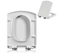 Sedile WC quadrato con chiusura rallentata, materiale UF, coperchio del bagno con cerniera regolabile di fissaggio superiore, sgancio rapido, 34,5 x 43 cm
