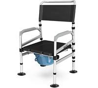 Sedile WC rialzato con Maniglie e Schienale, Sedia da comodino da 150 kg, Altezza regolabile 3 in 1 Sedia da doccia portatile per Adulti, Senior, Handicap, Disabili