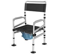 Sedile WC rialzato con Maniglie e Schienale, Sedia da comodino da 150 kg, Altezza regolabile 3 in 1 Sedia da doccia portatile per Adulti, Senior, Handicap, Disabili