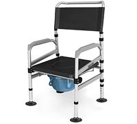 Sedile WC rialzato con Maniglie e Schienale, Sedia da comodino da 150 kg, Altezza regolabile 3 in 1 Sedia da doccia portatile per Adulti, Senior, Handicap, Disabili