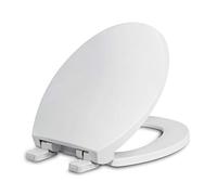 Sedile WC rotondo con coperchio, sedile e coperchio a chiusura lenta, include due set di parti, adatto a tutti i WC rotondi standard, chiusura silenziosa, plastica, bianco