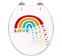 Sedile WC rotondo decorativo arcobaleno con cerniere a sgancio rapido e coperchio facile da installare in resina per bagno, tessuto, stampe con slogan.