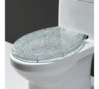 Sedile WC rotondo glitterato in resina, coperchio a chiusura lenta, facile da installare, set di fissaggio adatto alla maggior parte dei WC standard U/V/O, chiusura silenziosa per un uso confortevole