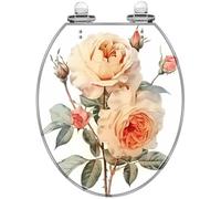 Sedile WC rotondo HomeArtisan con chiusura ammortizzata e sgancio rapido, | Design subacqueo con rose antiche, acquerello disegnato a mano, materiale in resina, con copertura, facile da installare.