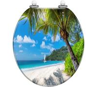 Sedile WC Rotondo Sunrise Tropical Island Palm Trees Sandy Beach Coperchio WC in Resina Chiusura silenziosa Cerniere a sgancio rapido Coprisedile Decorativo Facile da Pulire e installare (Colore 2)