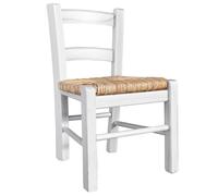 SEDIOLINA BABY IN LEGNO CON SEDUTA IN PAGLIA, sedia per bambino (Bianco, Faggio)
