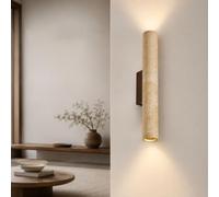 Sedtonmu Applique da Parete Interni in Travertino, Lampada da Parete Wabi-Sabi in Pietra Naturale e Legno Massello, Luce su e Giù con 2 Lampadine E27 per Camera da Letto,Height 32cm