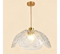 Sedtonmu Lampadario Paralume di Vetro a Quadrifoglio Lampada a Sospensione Forma di Petalo Bellissima con Lampadina E27 Lampadari a 1 Luce per Letto Isola Cucina Camera da Pranzo,Clear