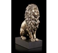 Seduti Leoni Figura Su Nero Monolito - Veronese Simil Bronzo Statua