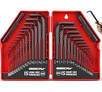 SEDY Set di 32 chiavi esagonali metriche e SAE a brugola (0,028-3/8", 0,7-10 mm), chiavi a brugola a forma di L, in acciaio al cromo vanadio con 2 maniglie di estensione