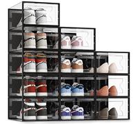 SEE SPRING Scatole per Scarpe Nere Trasparenti Impilabili XX-Large 12 pz, Portascarpe in Plastica Scarpiera Compatta con Coperchio, Contenitori Visibili per Taglia 46