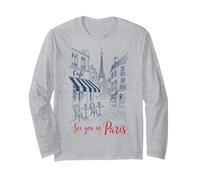 See You In Paris Romantic Eiffel Tower Café Maglia a Manica
