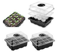 Seed Starter Trays, Reusable Seed Starter Tray 12 Holes,with Air Vent Humidity Dome and Drain Hole Base for Seedling, Seed Growing and Seed Starting,7.3 x 5.7 x 4.3 inches (2 PCS-Black)