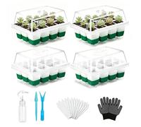 Seedling Starter Trays - Adjustable 12-Cell Grid System, Vented Clear Domes, Humidity Control | Reusable Germination Kit, Drainage Hole Base | Ideal Garden Yard Balcony Patio Greenhouse Farmi
